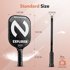 niupipo Explorer Pickleball Paddle - Fiberglass, USA Approved Professional Pickleball Paddles, Polypropylene Honeycomb Core, Ultra Cushion, 4.5″ Grip Size, Mid-Weight with Cover, for Advanced Players