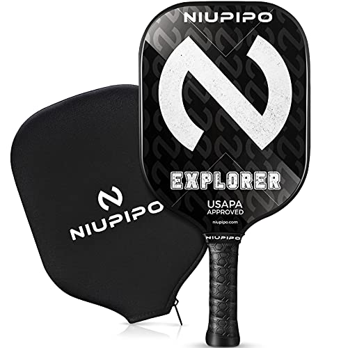 niupipo Explorer Pickleball Paddle - Fiberglass, USA Approved Professional Pickleball Paddles, Polypropylene Honeycomb Core, Ultra Cushion, 4.5″ Grip Size, Mid-Weight with Cover, for Advanced Players