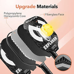 niupipo Explorer Pickleball Paddle - Fiberglass, USA Approved Professional Pickleball Paddles, Polypropylene Honeycomb Core, Ultra Cushion, 4.5″ Grip Size, Mid-Weight with Cover, for Advanced Players